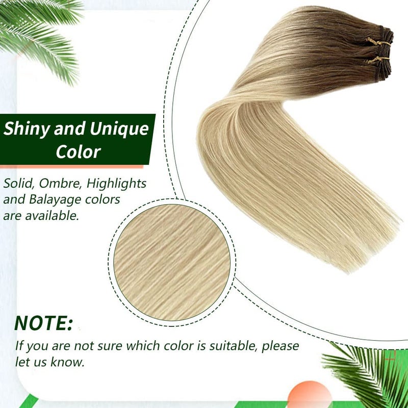Valiilo Sew in Hair Extensions Real Human Hair Ash Brown Highlighted Platinum Blonde Weft Hair Bundles Ombre 100G 16 Inch Hand Tied Human Hair Extensions - Image 3